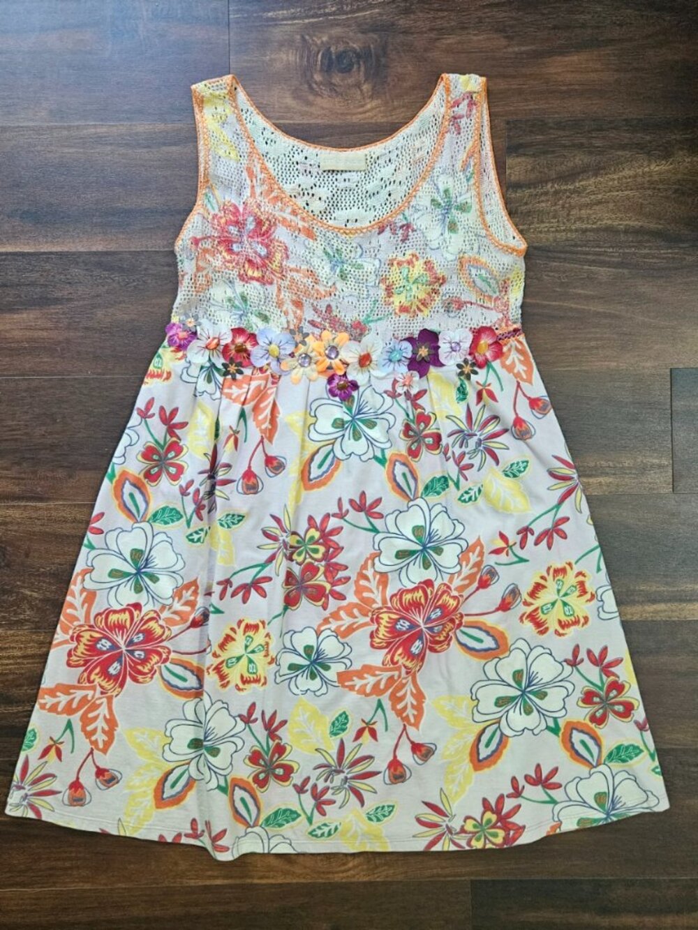 Cecelia Prado Anthropologie  Dress Womens Sz L Floral Crochet Bohemian